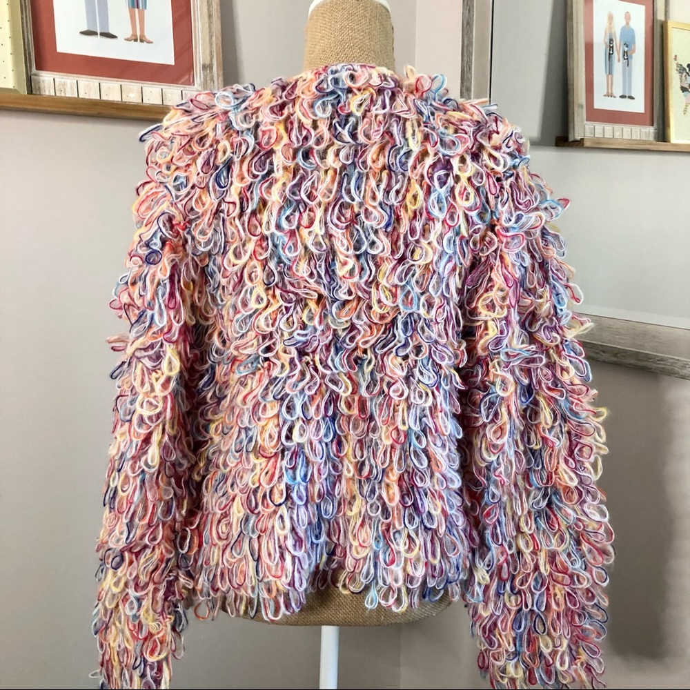 🏷️ SOLD Hayden Multi Color Fringe Yarn Loop Sweater Jacket - Picture 12 of 16